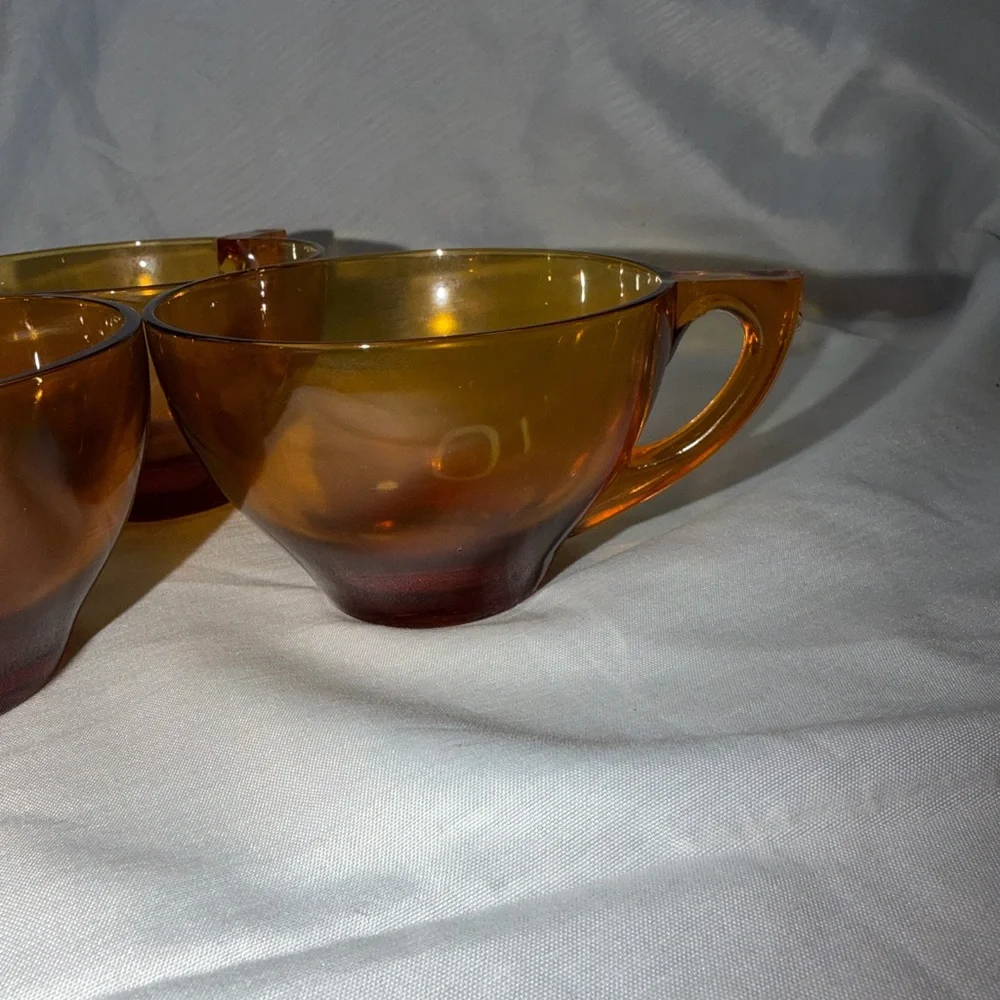 3 MCM Vintage Amber Glass Tea/Punch Cups - Picture 4 of 11